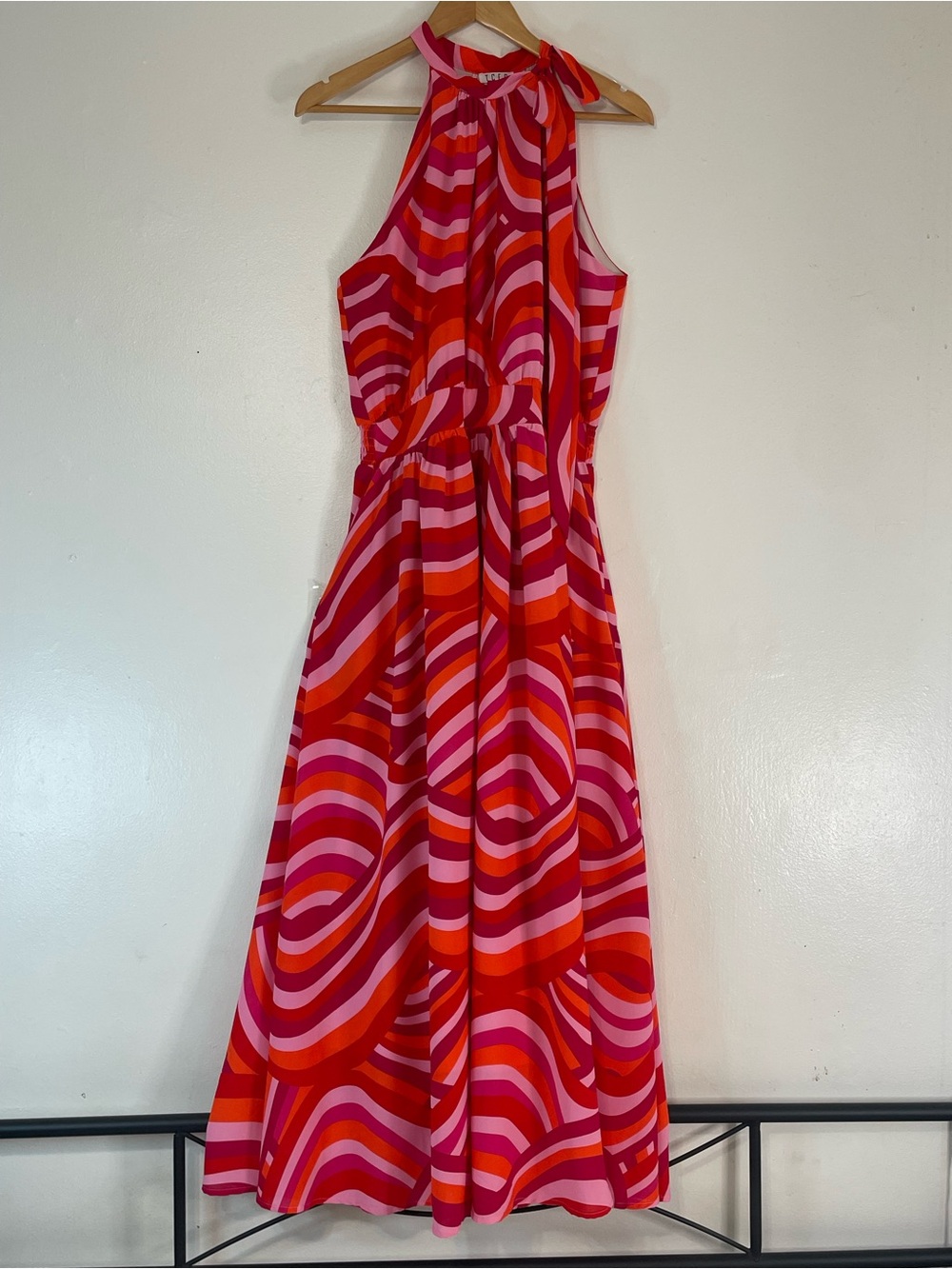 Vibrant Pink & Red Halter Midi Dress size large